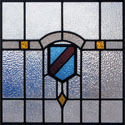 Antique Stained Glass Blue Brown Crests