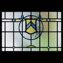 Antique Stained Glass Blue Gold Crest